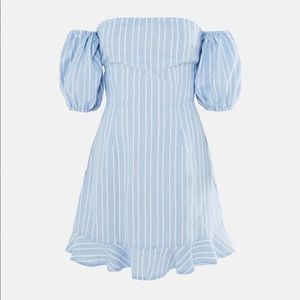Blue Stripe Tie Back Ruffle Hem Dress
